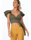 Khaki-Bluse mit Rüschen an den Schultern 97300 – Online-Shop – Boutique